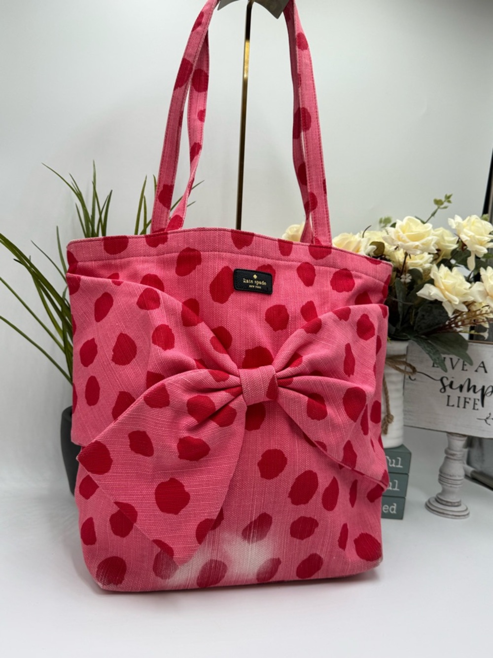 Kate Spade On Purpose Rwanda Vintage Smudgy Dot Bow Tote - Pink/Red